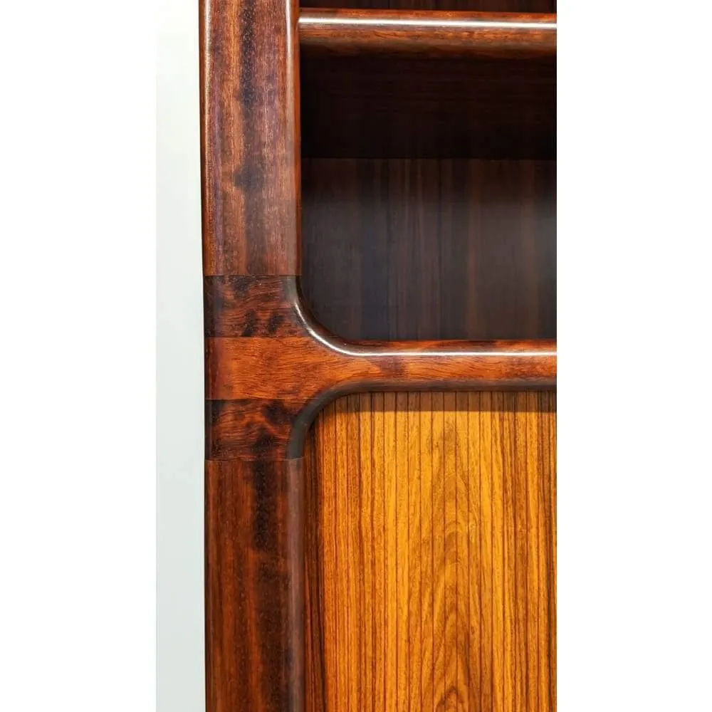 Pair Of Dyrlund Rosewood Wall Units With Teak Tambour Door Display Cabinet Bookcases. C.1960