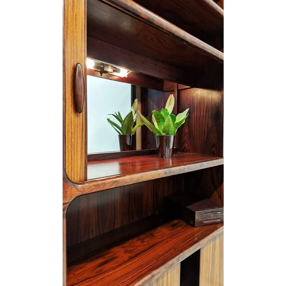 Pair Of Dyrlund Rosewood Wall Units With Teak Tambour Door Display Cabinet Bookcases. C.1960