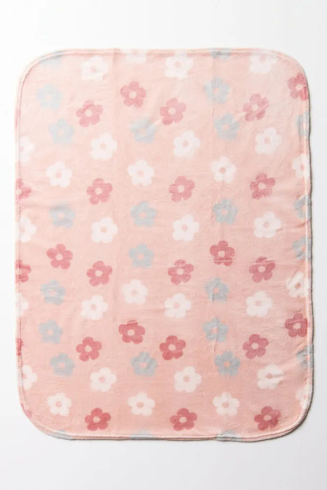 Pink Multi Flowers Coral Fleece Blanket