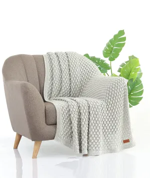 Popcorn Knit Vanilla Grey Melange Color Cotton Knitted Throw /Blanket  For Round The Year Use