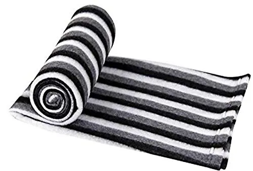 PPS Textiles Polo Striped Fleece Warm and Soft, Full-Length Blankets ( Black and White , 240 cm x 130 cm )