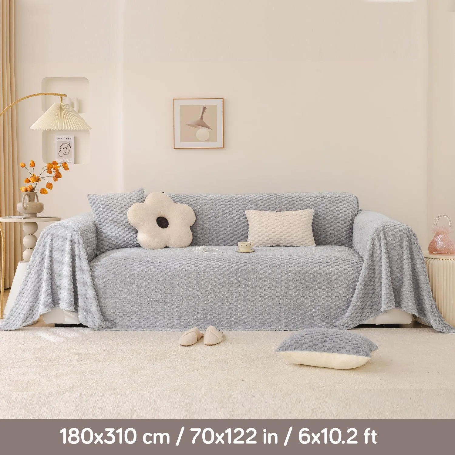 Premium Rabbit Plush Sofa Throw Blanket, Ice Grey