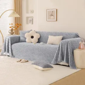 Premium Rabbit Plush Sofa Throw Blanket, Ice Grey