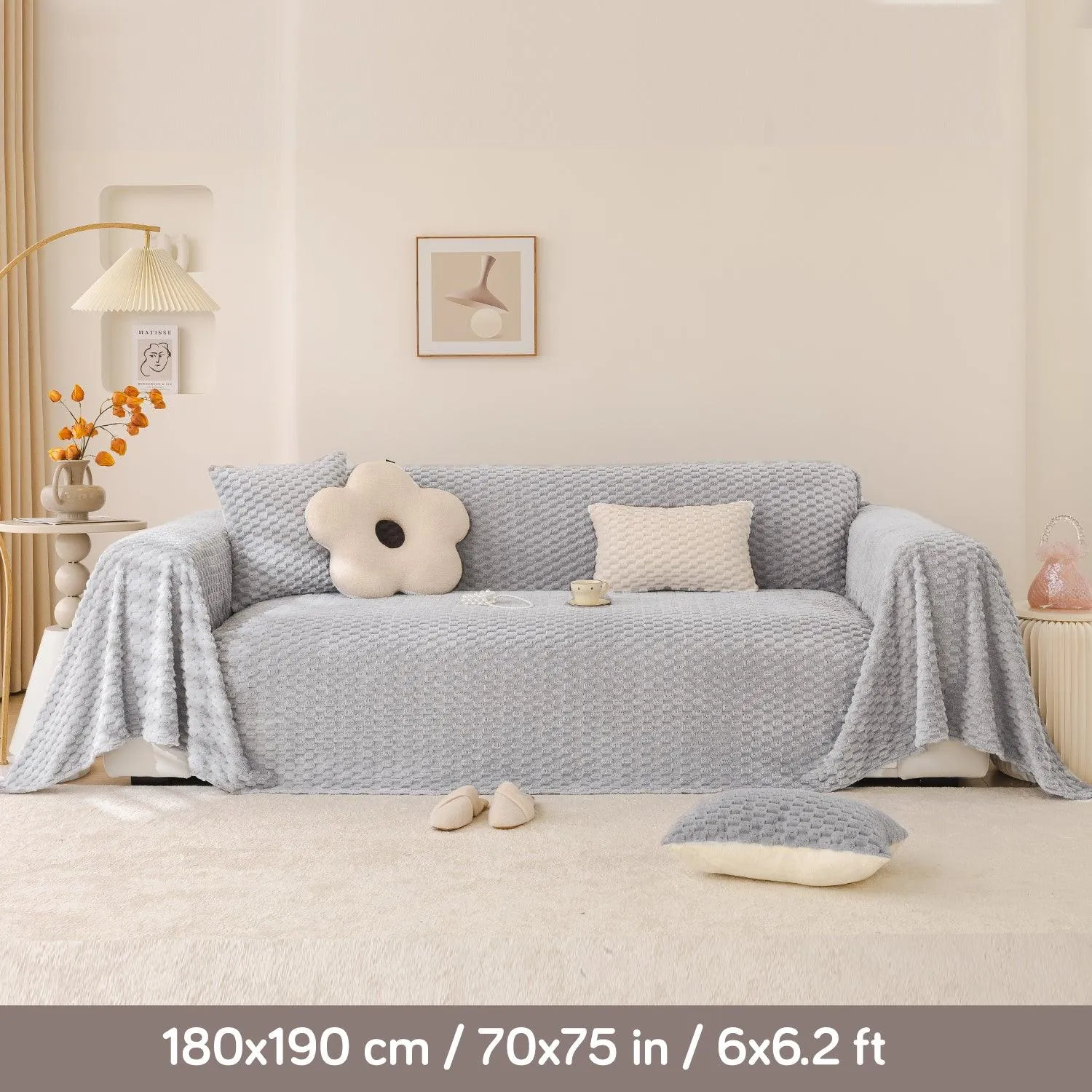 Premium Rabbit Plush Sofa Throw Blanket, Ice Grey