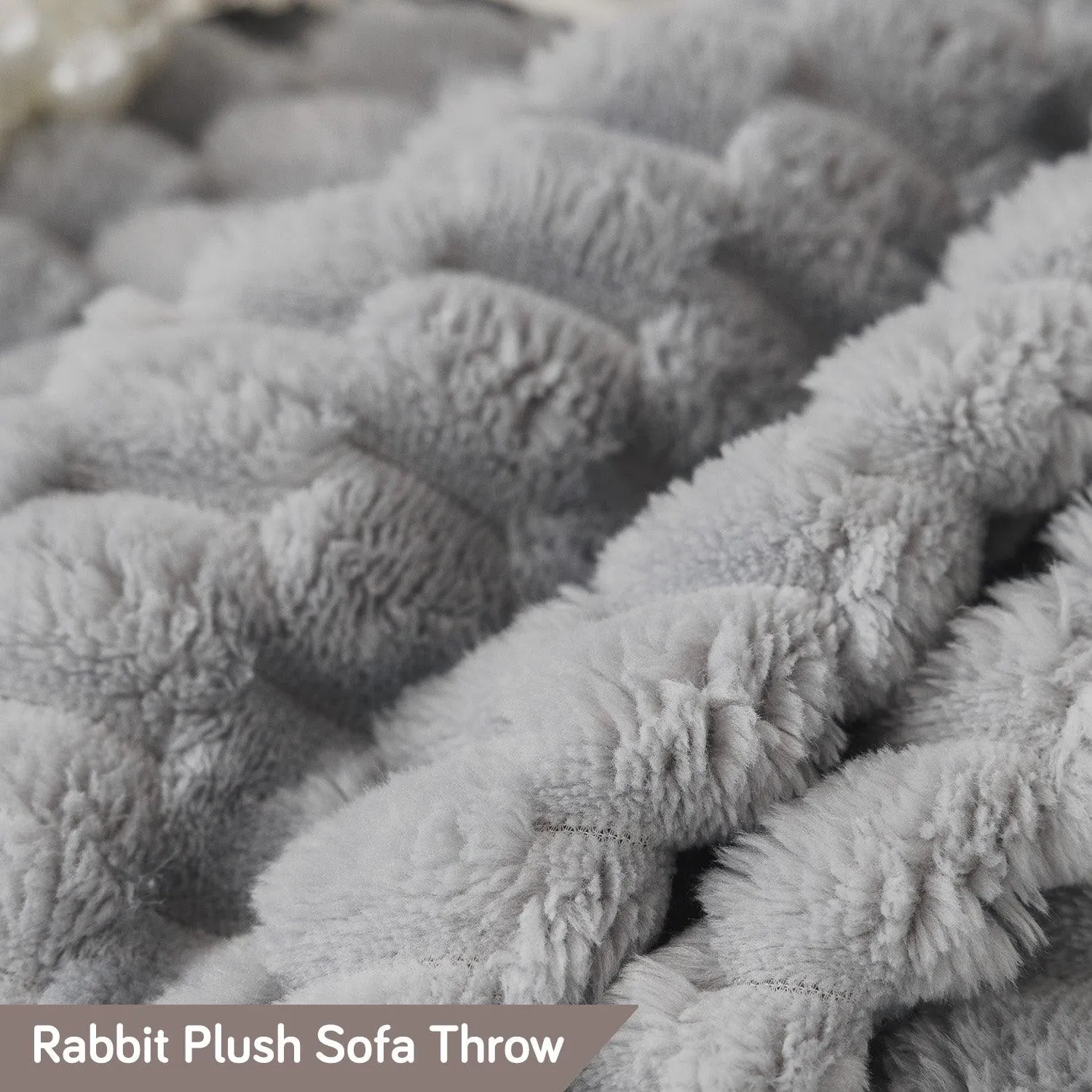 Premium Rabbit Plush Sofa Throw Blanket, Ice Grey