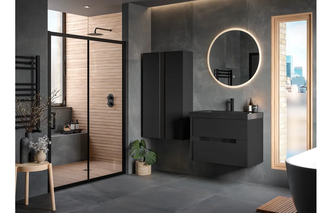 Prestige Matt Black/Black Glass Wall Hung Tall Storage Unit