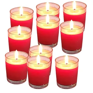 Pure Source India Scented Rose Candles, Pack of 12, Hand Pored in Glass, 10 Hrs Burning, Red