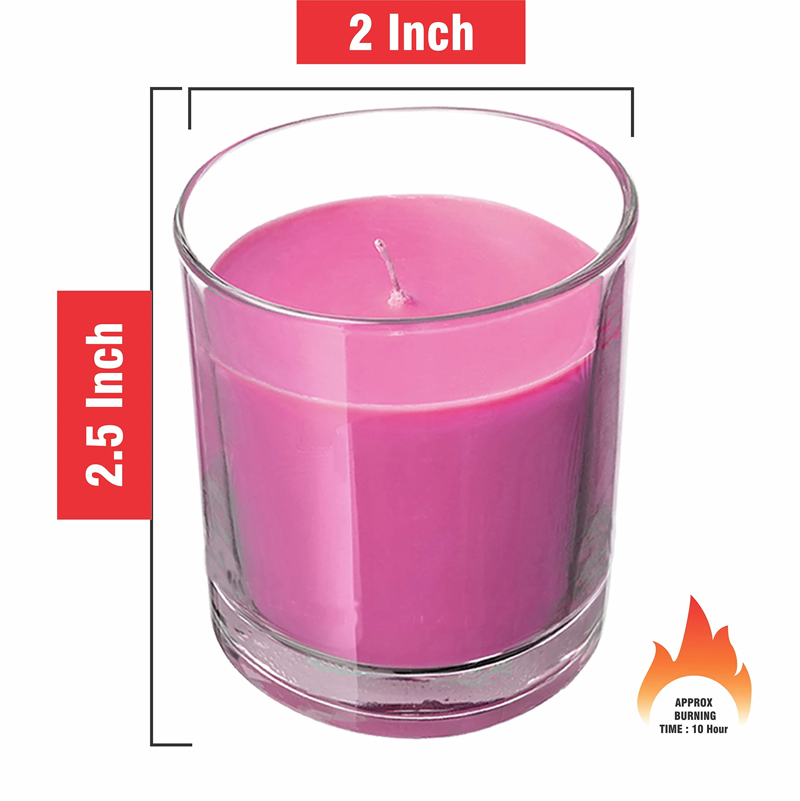Pure Source India Scented Rose Candles, Pack of 12, Hand Pored in Glass, 10 Hrs Burning, Red
