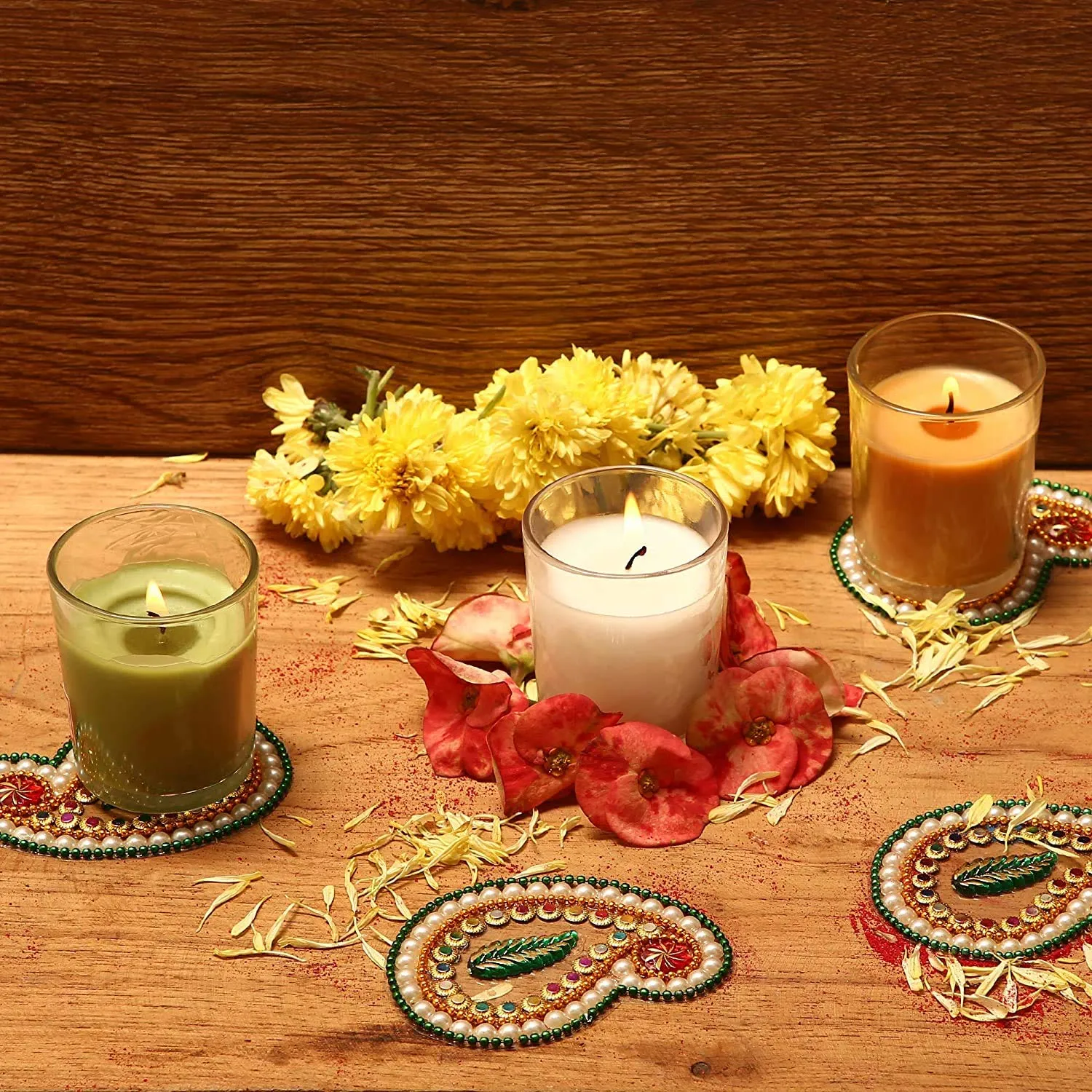 Pure Source India Votive Glass Candles, Pack of 12 (Scented - Jasmine, Lemon Grass & Sandalwood)