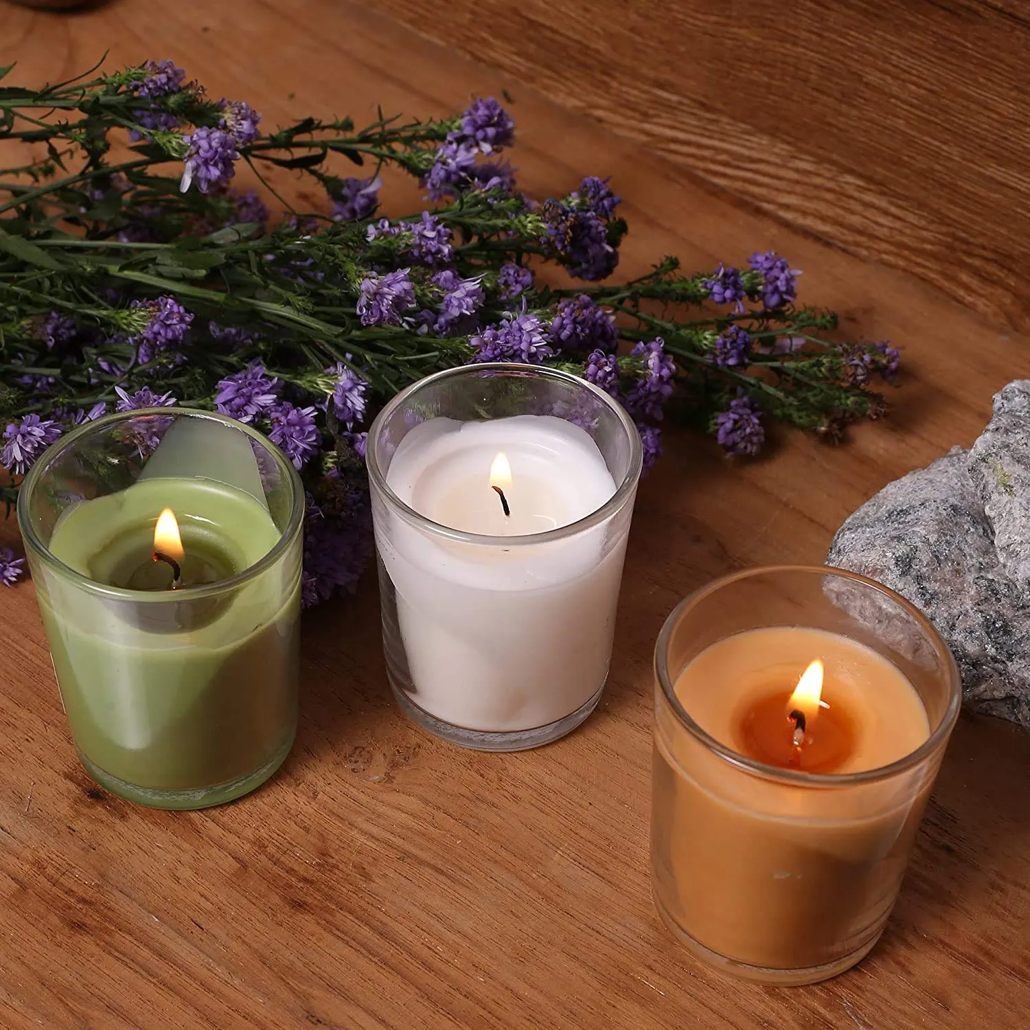 Pure Source India Votive Glass Candles, Pack of 12 (Scented - Jasmine, Lemon Grass & Sandalwood)