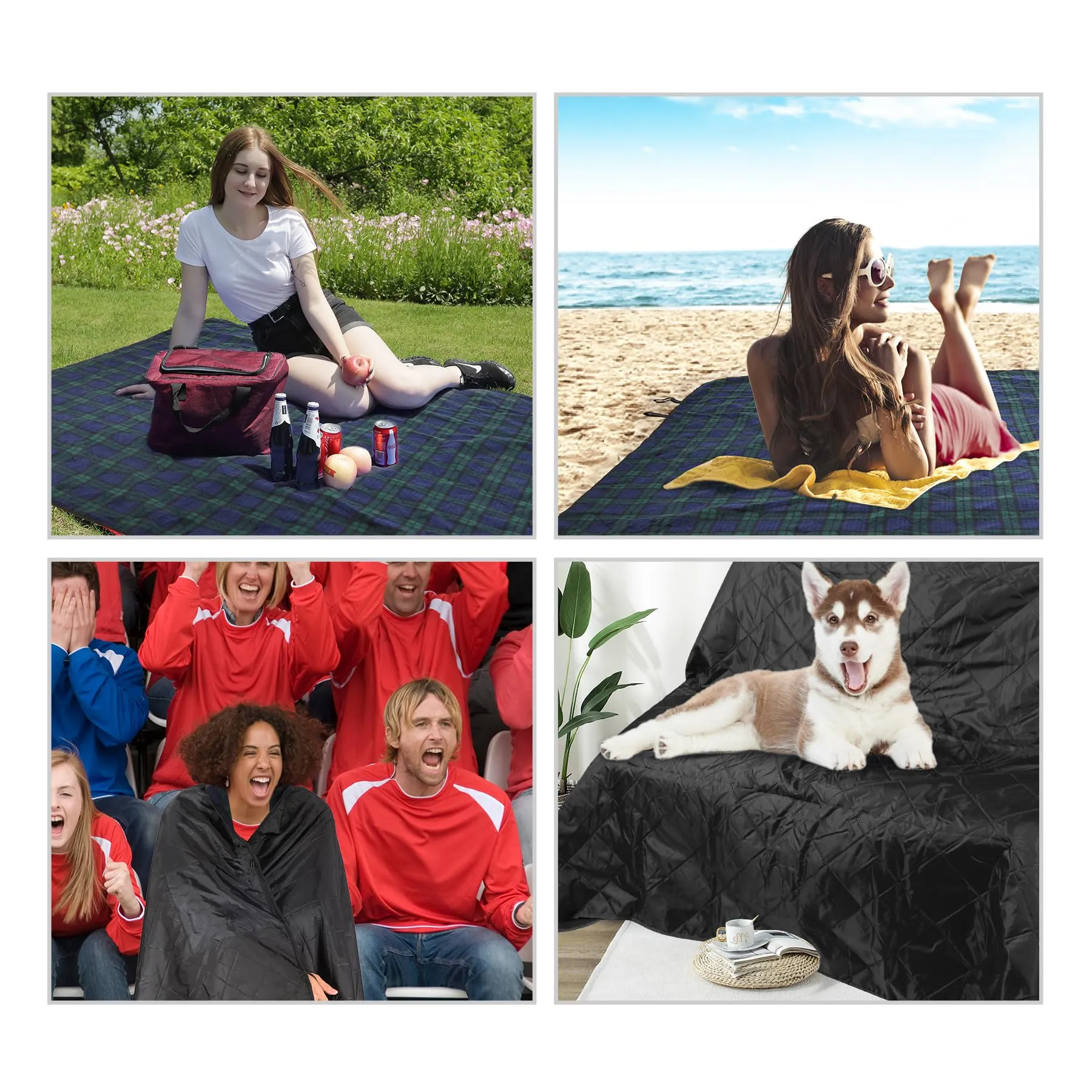 REDCAMP Extra Large Waterproof Stadium Blanket for Cold Weather, Soft Warm Fleece Camping Blanket Windproof for Outdoor Picnic Sports, 79”x 79” Green Grid