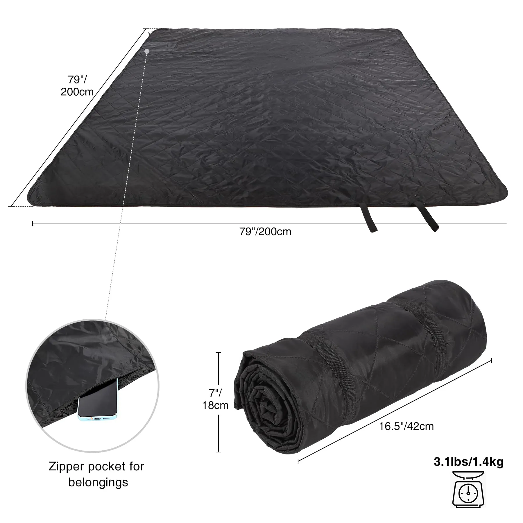 REDCAMP Extra Large Waterproof Stadium Blanket for Cold Weather, Soft Warm Fleece Camping Blanket Windproof for Outdoor Picnic Sports, 79”x 79” Green Grid