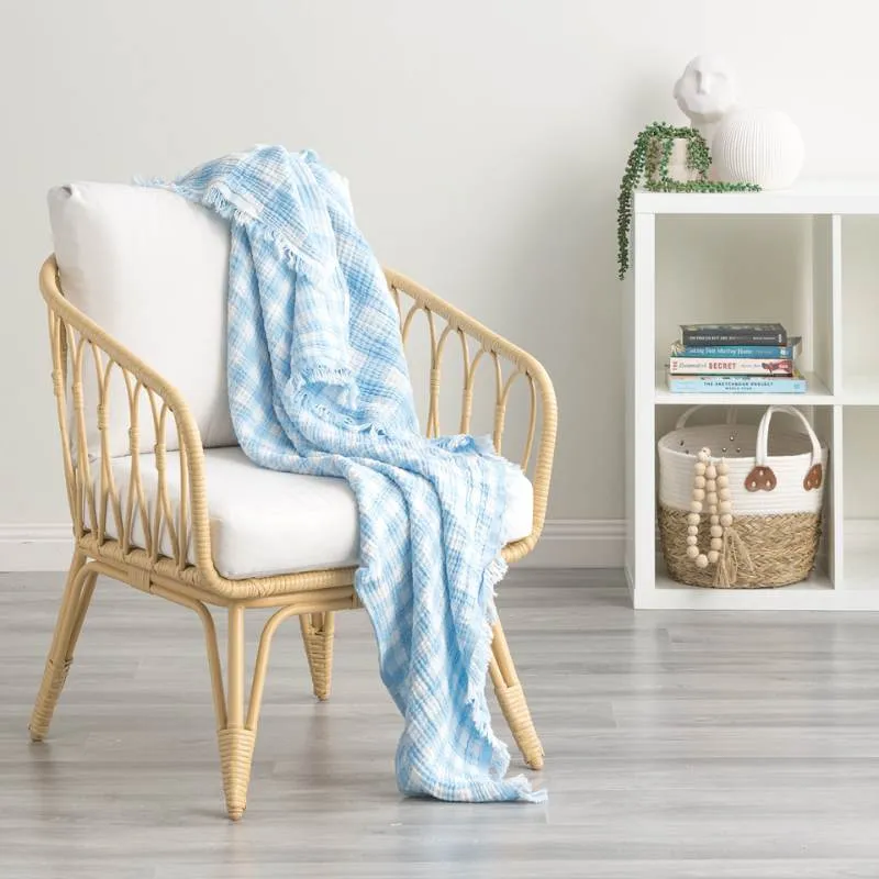 Renee Taylor Atlantic Reversible Vintage Washed Textured French Blue Throw