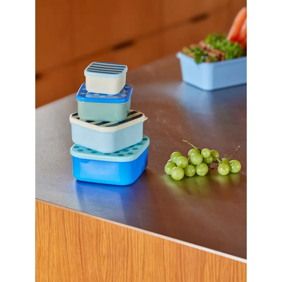 Rice DK Plastic Food Boxes with Stripes and Dots Prints - Set of 4