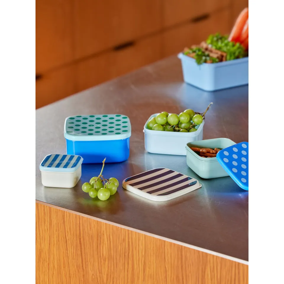 Rice DK Plastic Food Boxes with Stripes and Dots Prints - Set of 4