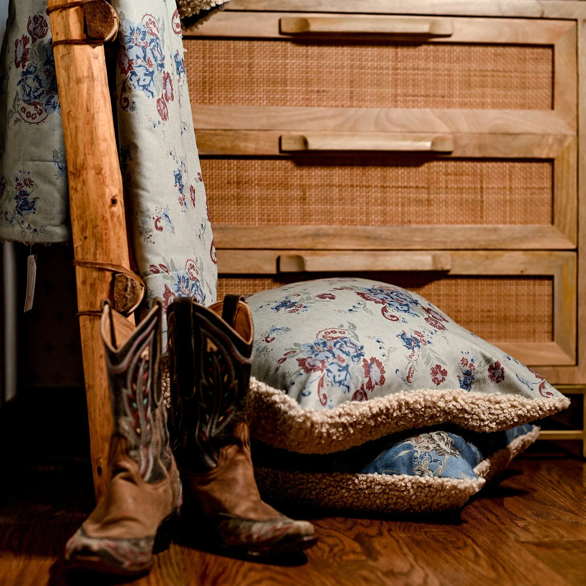 Rosabel Washed Denim Teddy-Backed Throw
