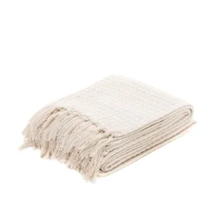 Rosslyn Soft Cotton Throw Blanket | Used Both Indoor and Outdoor | Blanket for Living Room, Sofa, Bed & Chair | 130x170 cm - Natural