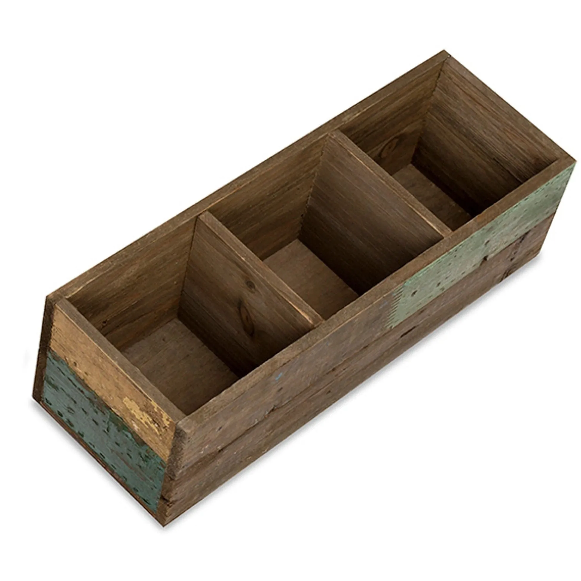 Rustic Wooden Three Compartment Bin