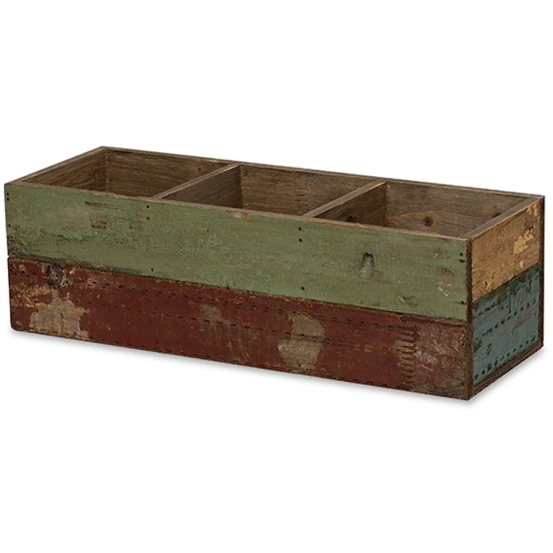 Rustic Wooden Three Compartment Bin