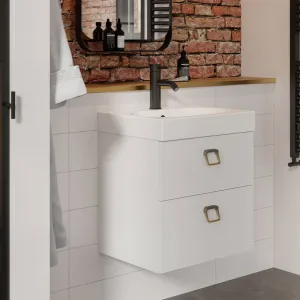 Saneux Matt White Wall-Mounted Vanity Unit and Sink (600mm)