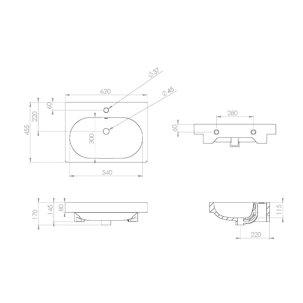 Saneux Matt White Wall-Mounted Vanity Unit and Sink (600mm)