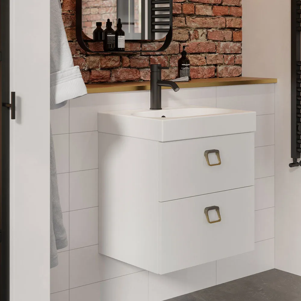 Saneux Matt White Wall-Mounted Vanity Unit and Sink (600mm)