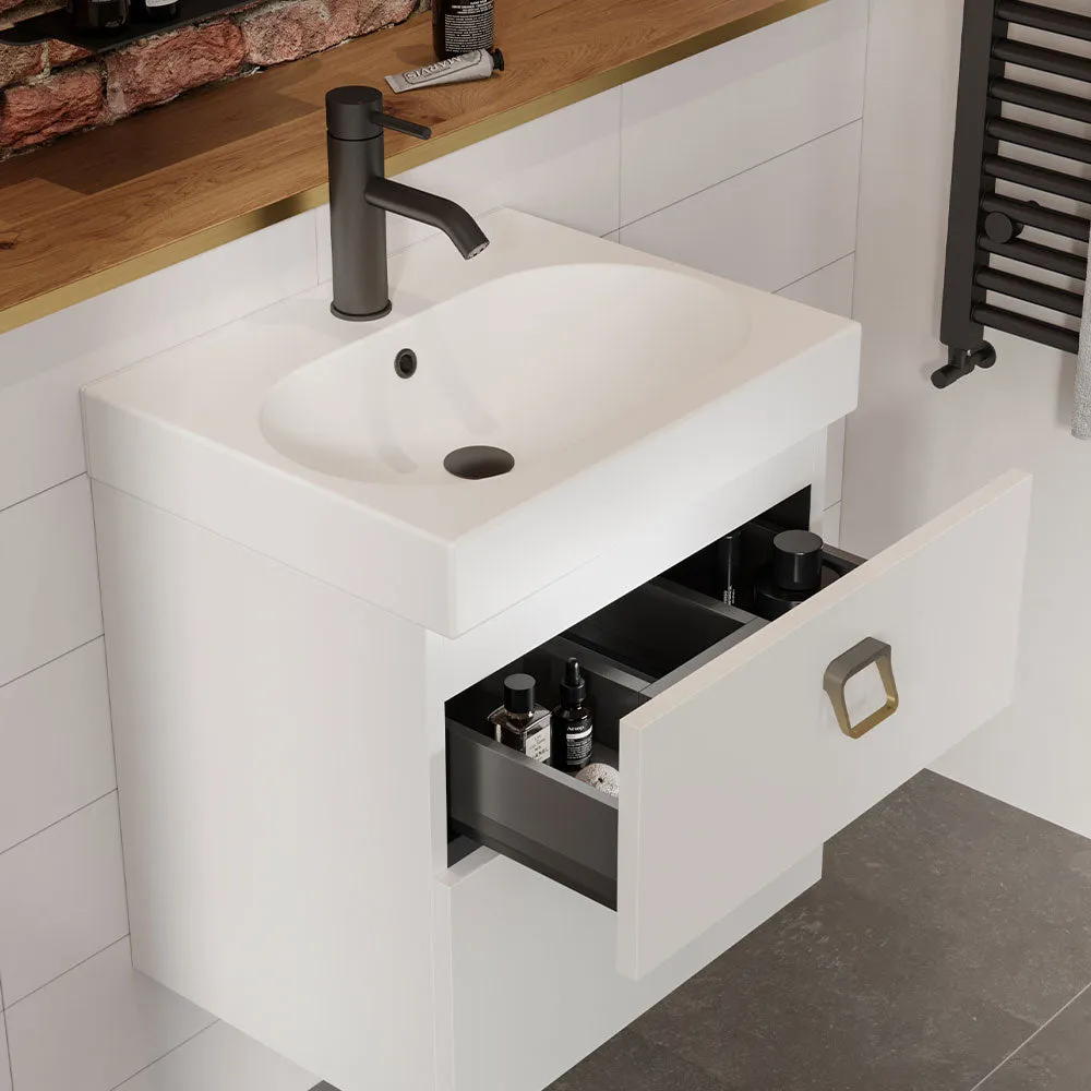 Saneux Matt White Wall-Mounted Vanity Unit and Sink (600mm)
