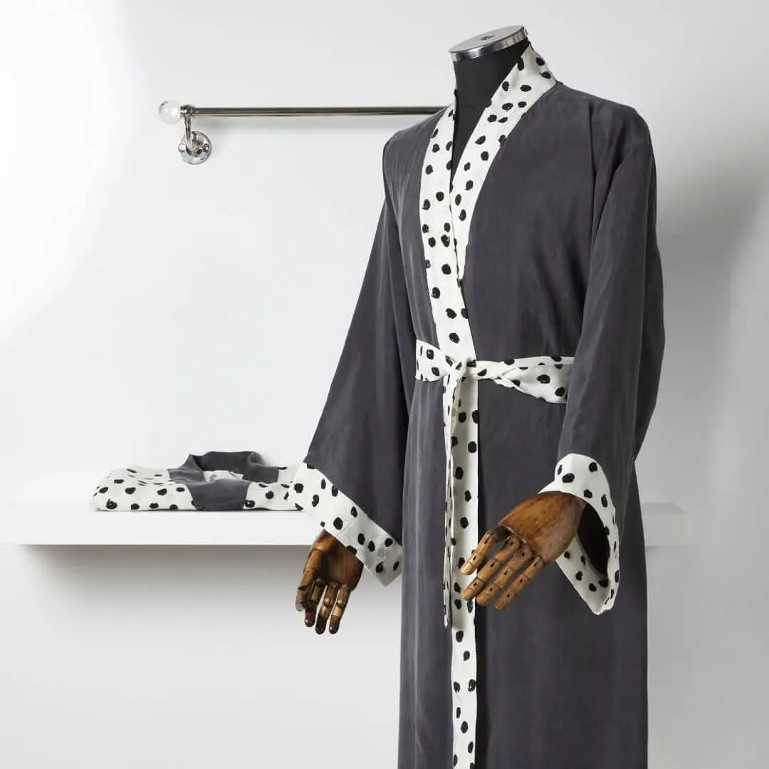 Silk Bathrobe Charcoal dots Bathrobe