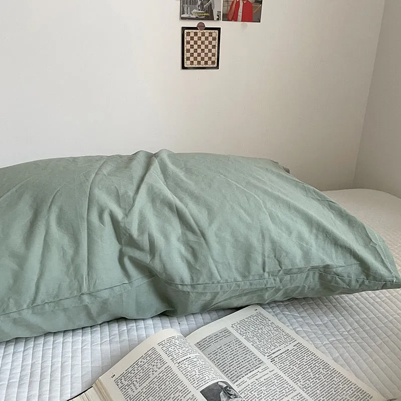 Solid Color Cotton Washed Pillowcase Set