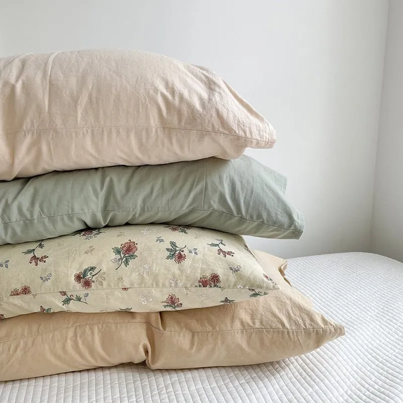 Solid Color Cotton Washed Pillowcase Set