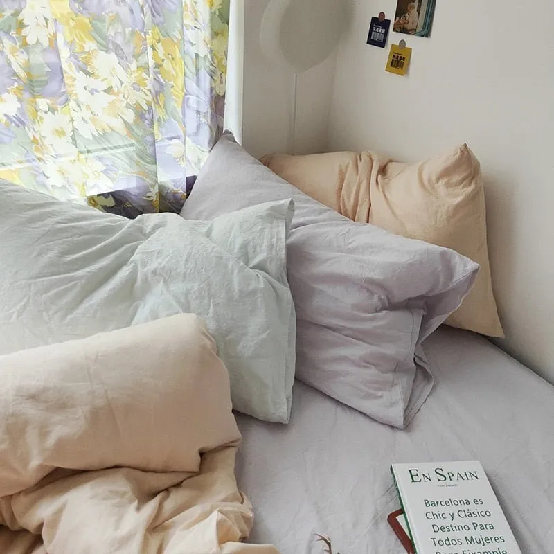 Solid Color Cotton Washed Pillowcase Set