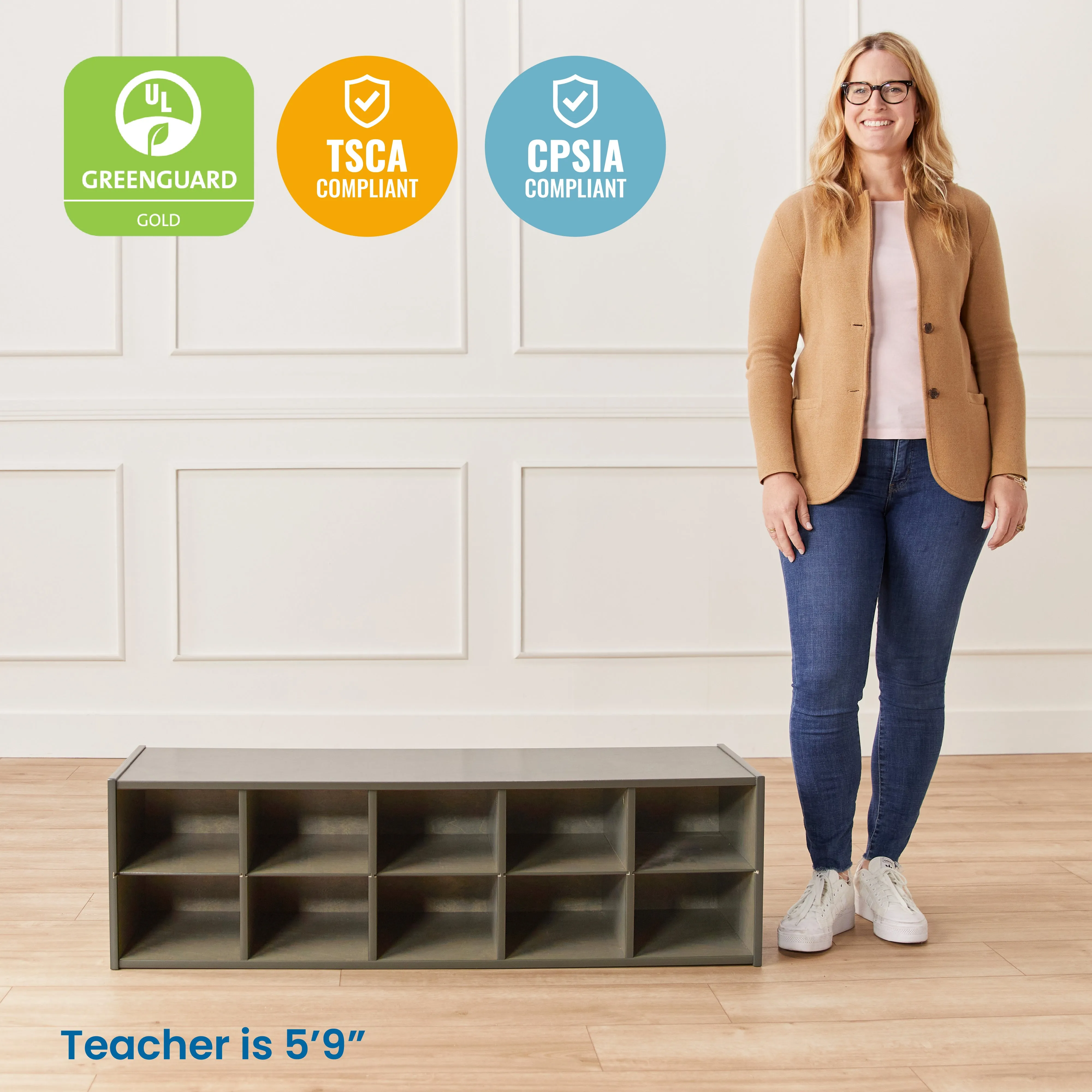 Streamline 10 Cubby Tray Storage Cabinet, 2x5