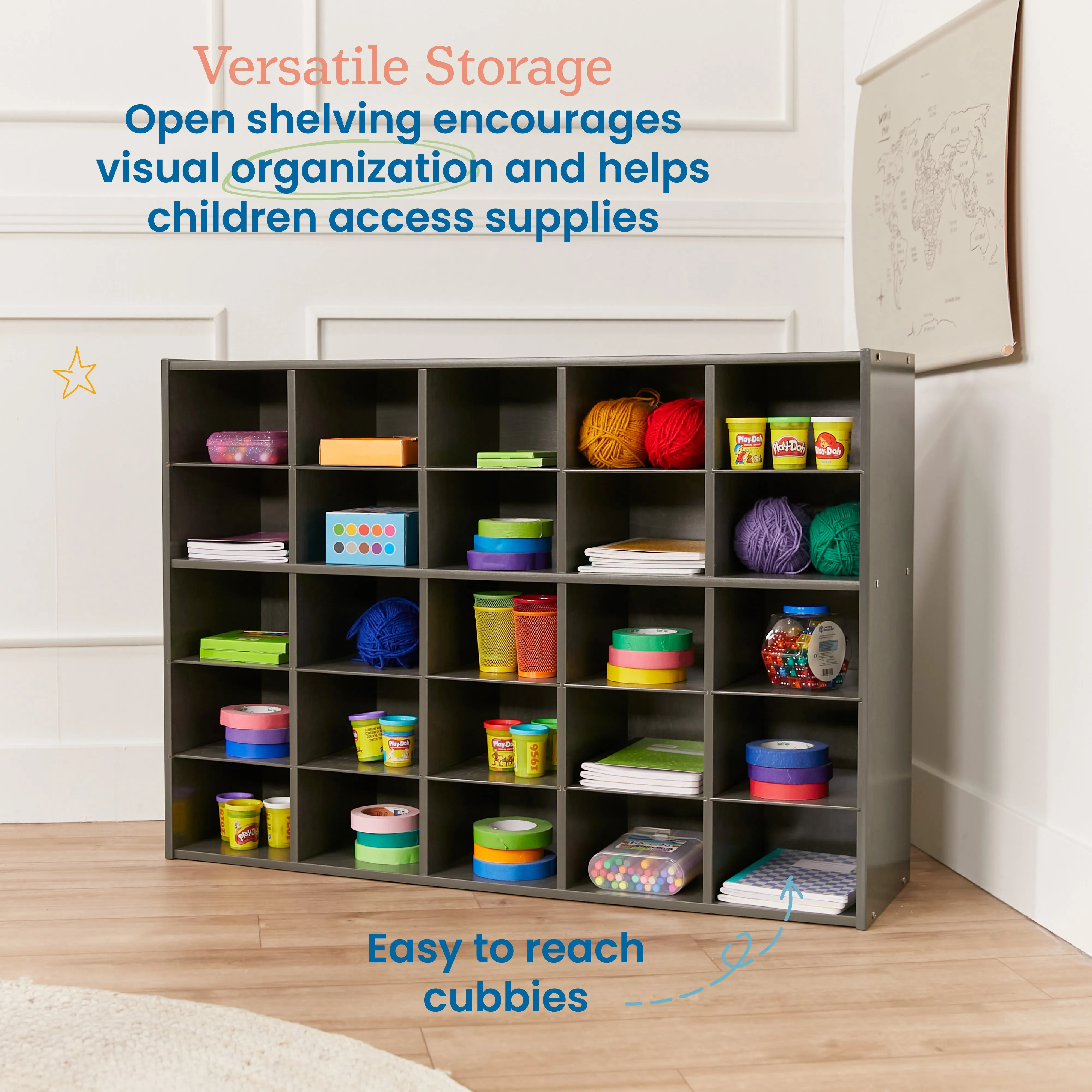Streamline 25 Cubby Tray Storage Cabinet, 5x5, Classroom Furniture