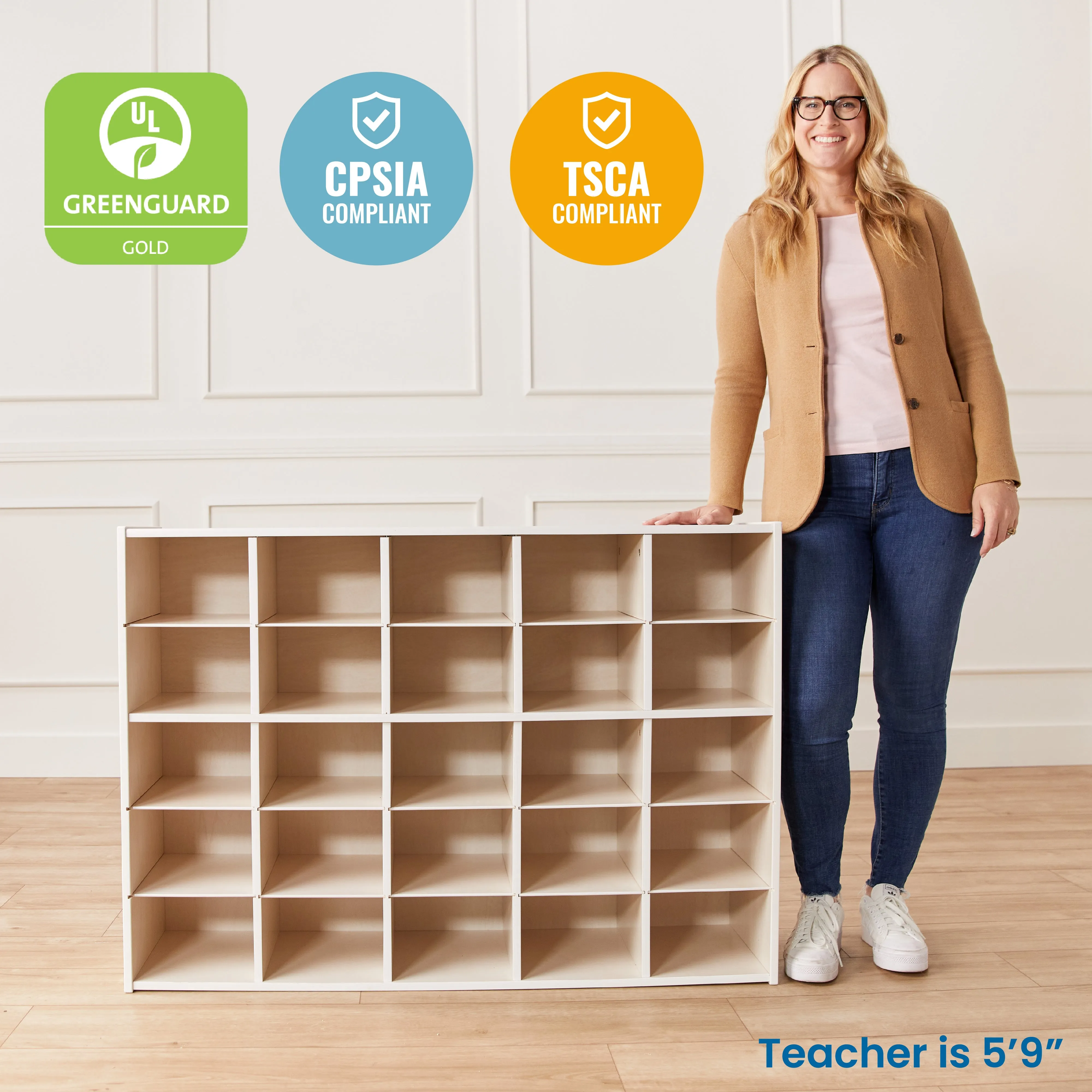 Streamline 25 Cubby Tray Storage Cabinet, 5x5, Classroom Furniture