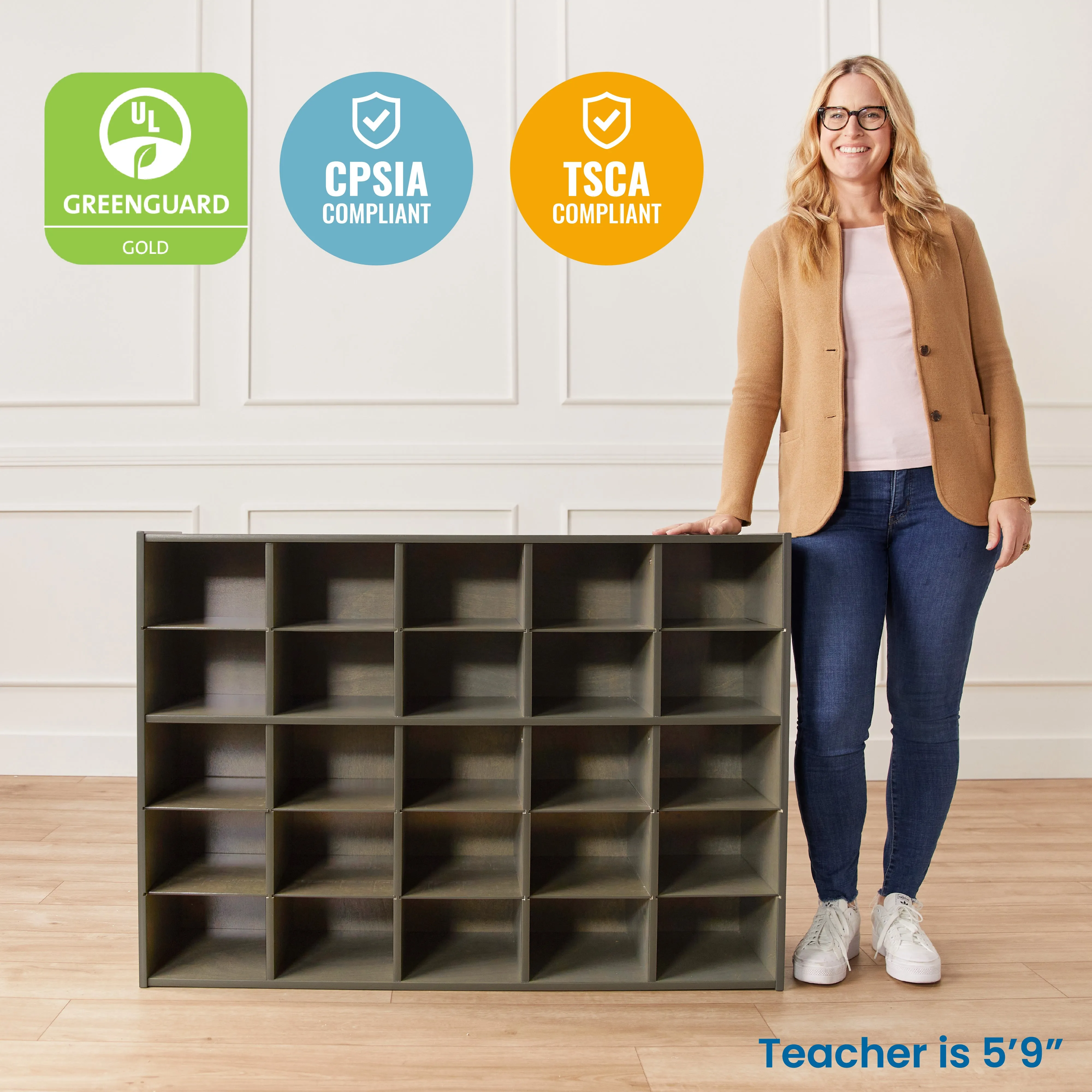 Streamline 25 Cubby Tray Storage Cabinet, 5x5, Classroom Furniture