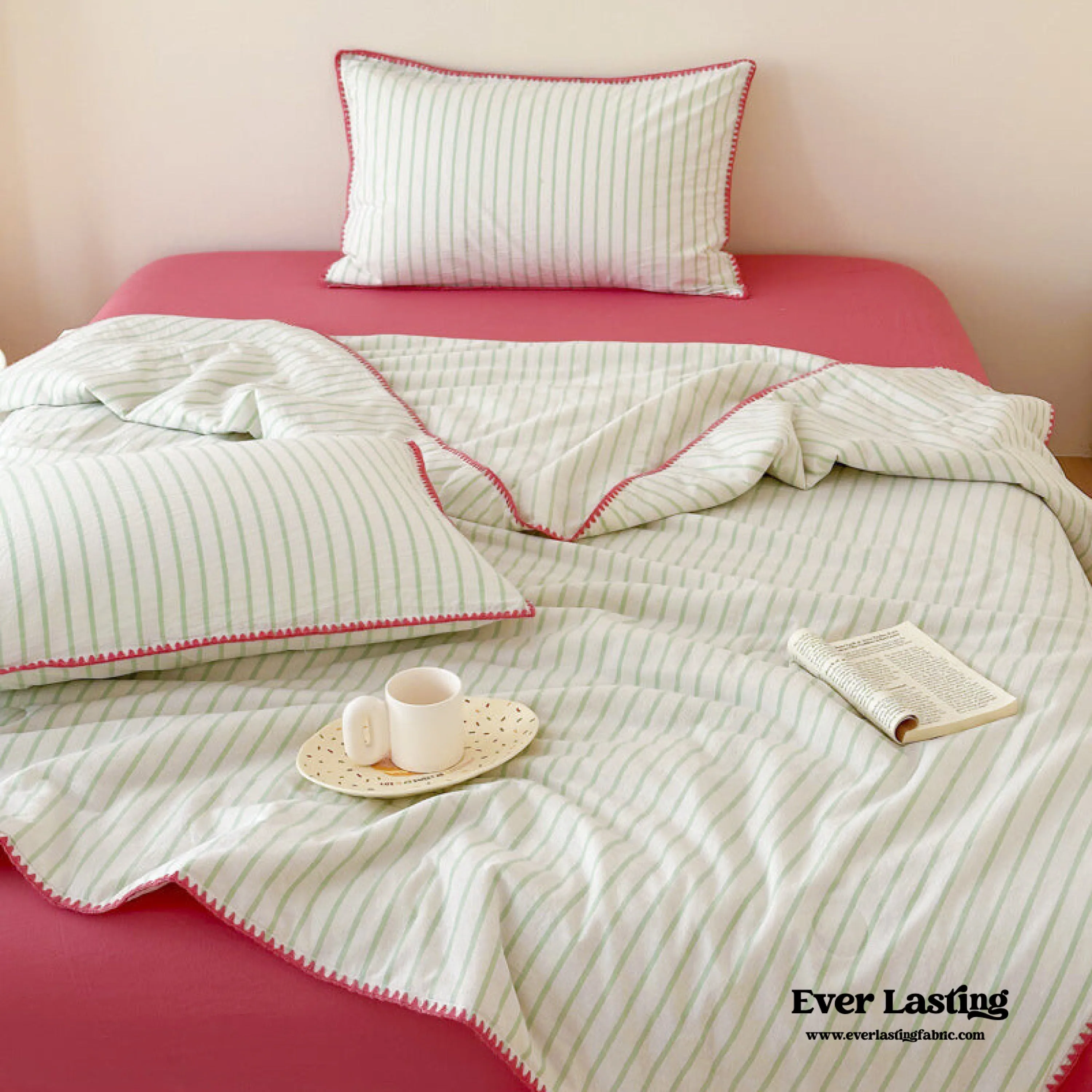 Striped Breathable Blanket Set / Green