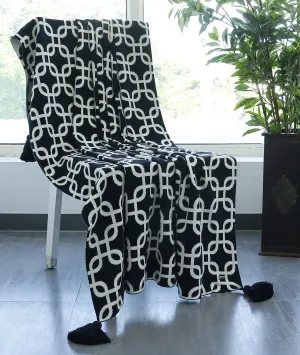 Stroke - Black & Natural 100% Cotton Knitted All Season AC Throw Blanket