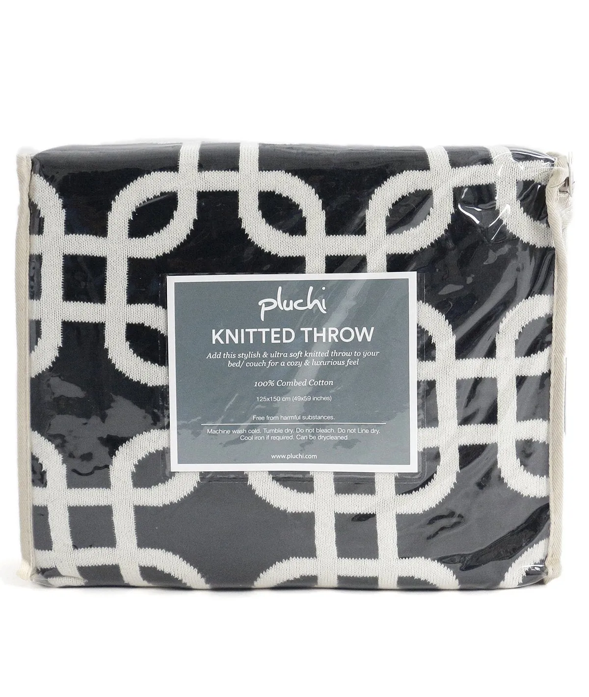 Stroke - Black & Natural 100% Cotton Knitted All Season AC Throw Blanket