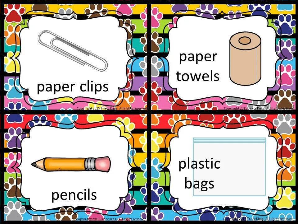 Supply Labels – Paw Print Theme