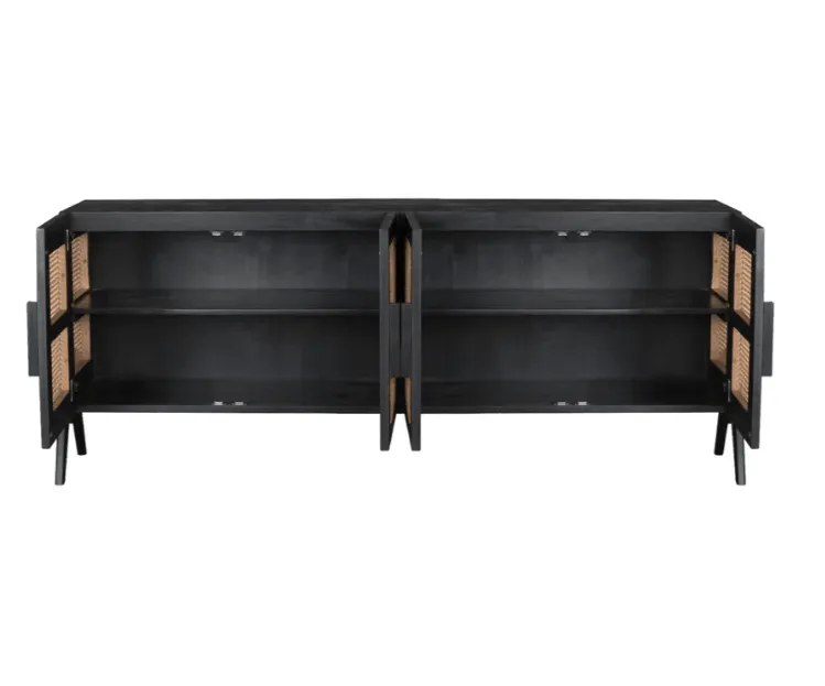 TEAK WOOD RATTAN SIDEBOARD BLACK