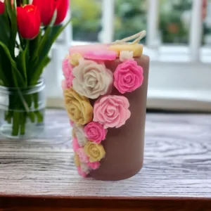 The Natural House Scented Large Piller Candle Handmade Party Candles for Home Decor Scented Round Pillar Candles for Diwali (Multicolored Rose)