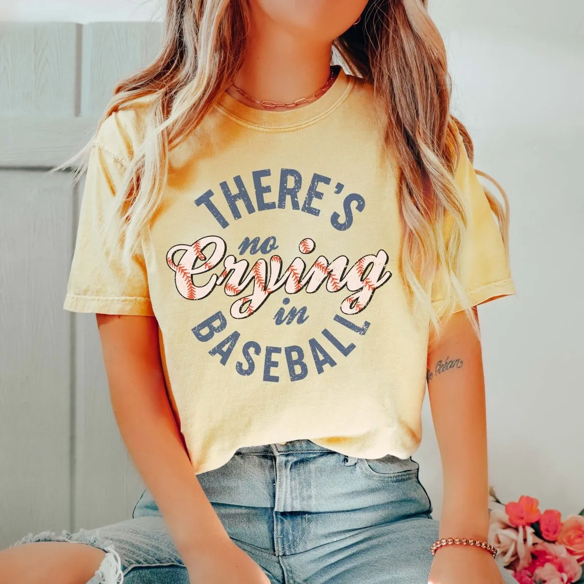 There's No Crying In Baseball Stitching Comfort Color Tee