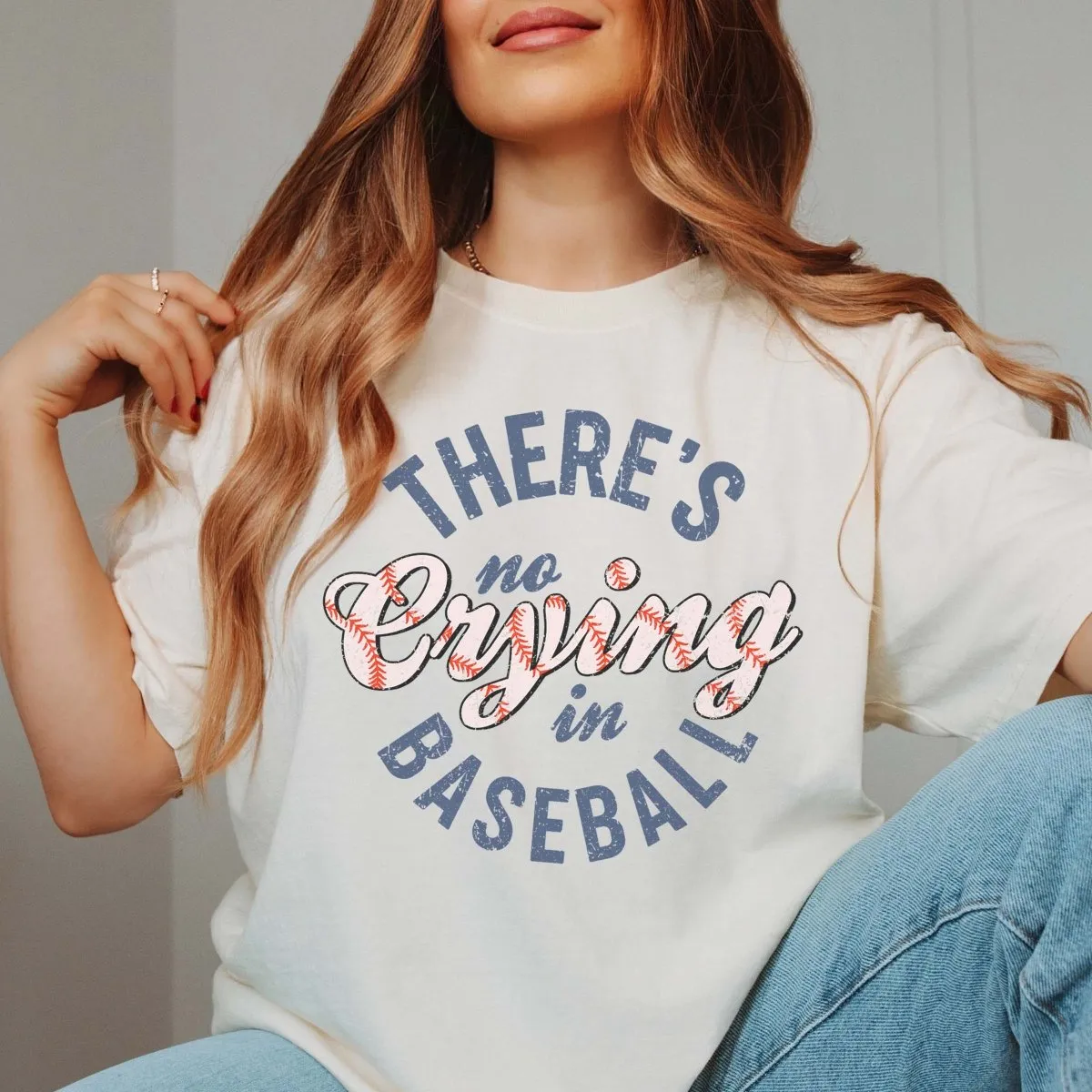 There's No Crying In Baseball Stitching Comfort Color Tee