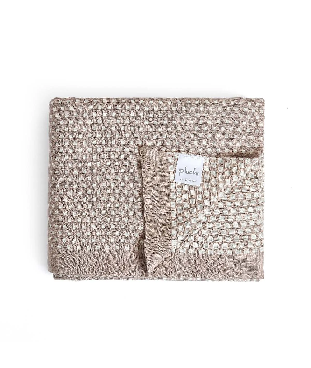 Tiny Check Cotton Knitted All Season AC Throw Blanket (Stone & Natural)