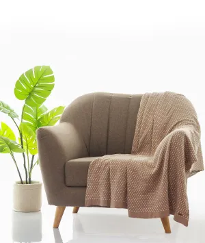Tiny Check Cotton Knitted All Season AC Throw Blanket (Stone & Natural)