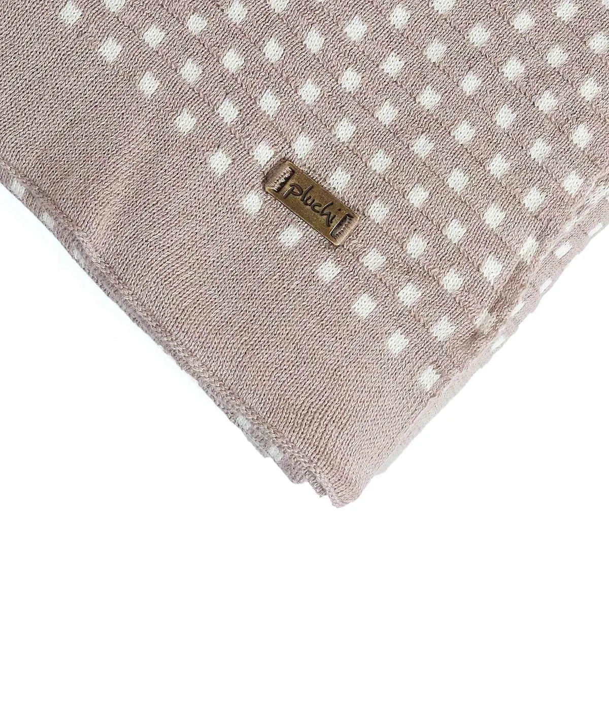 Tiny Check Cotton Knitted All Season AC Throw Blanket (Stone & Natural)