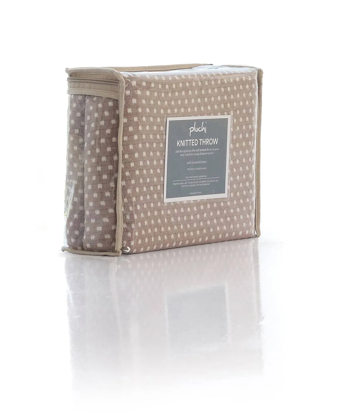 Tiny Check Cotton Knitted All Season AC Throw Blanket (Stone & Natural)