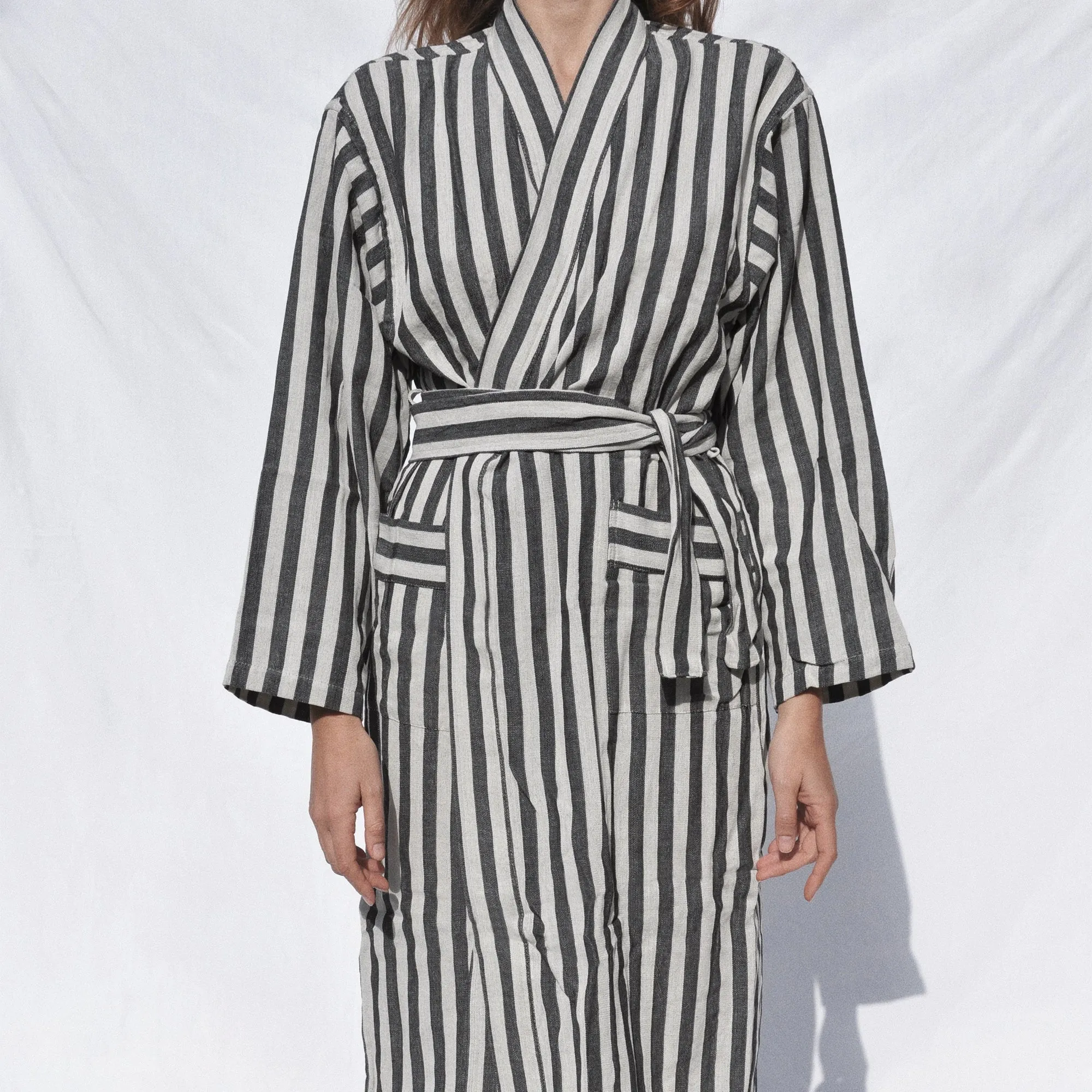 Turkish Linen Robe | Black Stripe