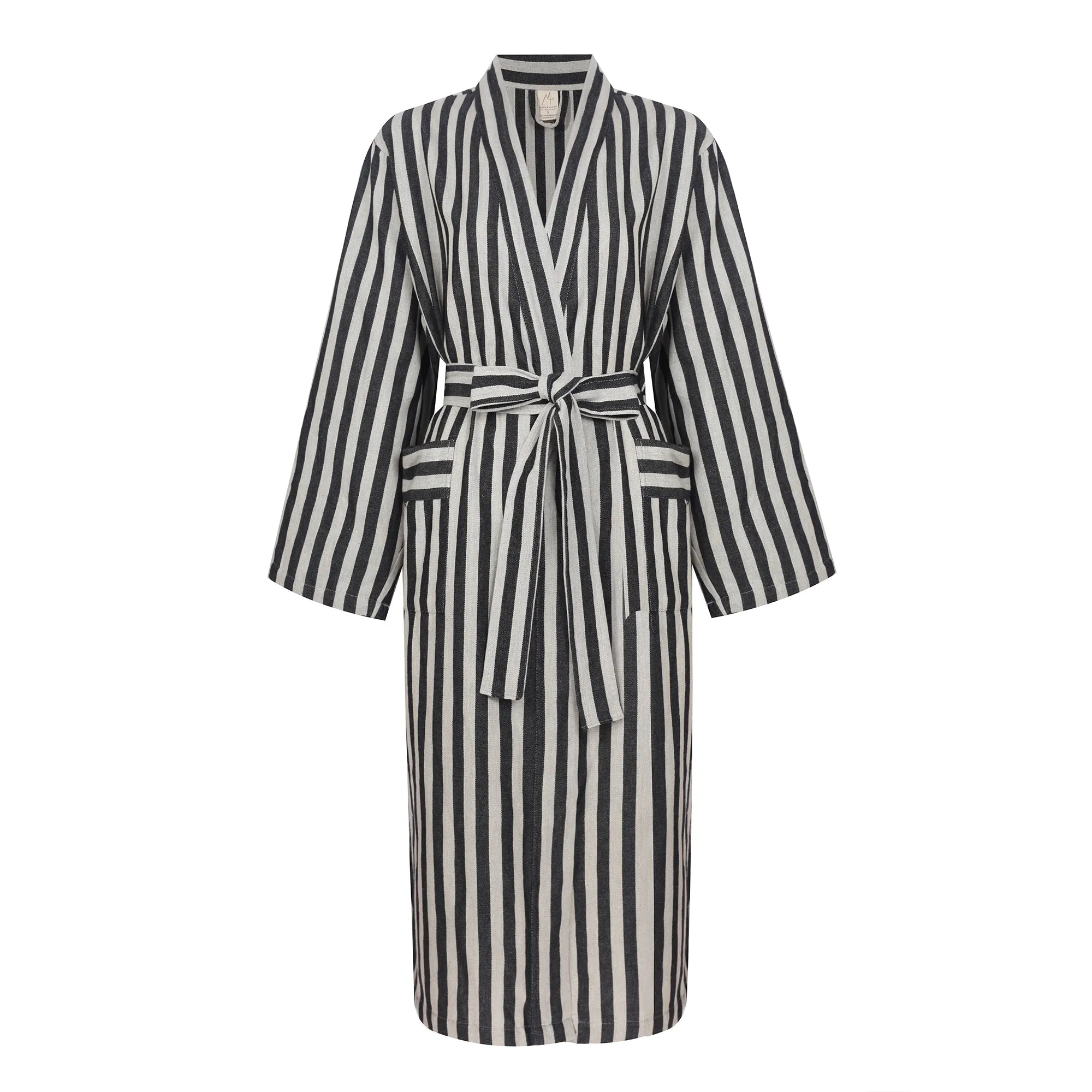 Turkish Linen Robe | Black Stripe