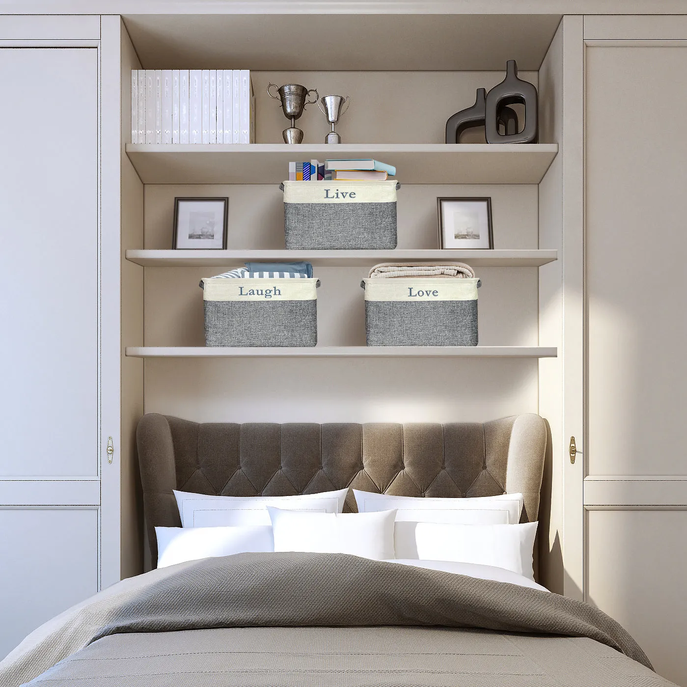 Twill Storage Basket Set - "Live, Love, Laugh" - (Lowercase Text)